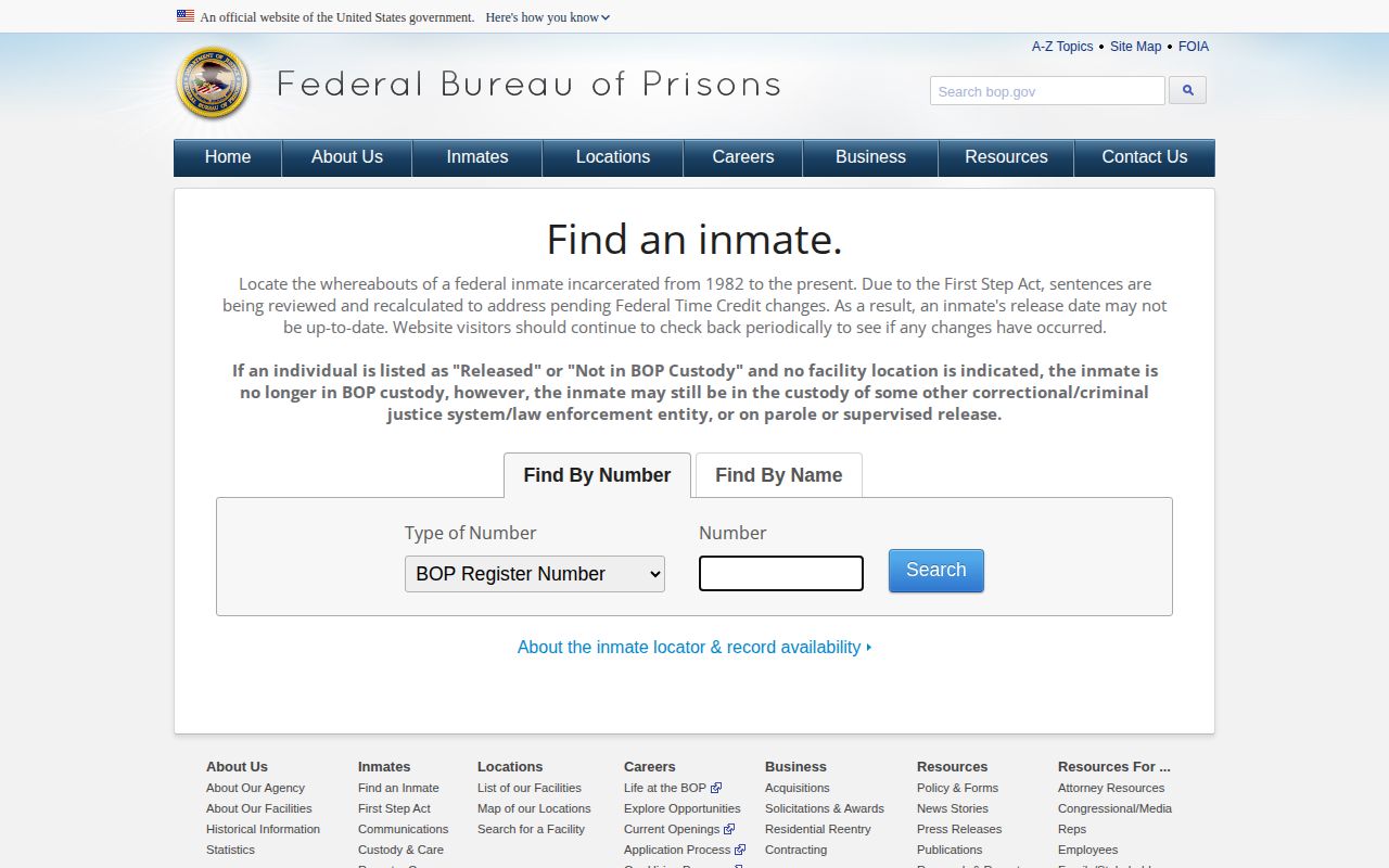 Federal Bureau of Prisons inmate locator for Crawford County custody cross-check research