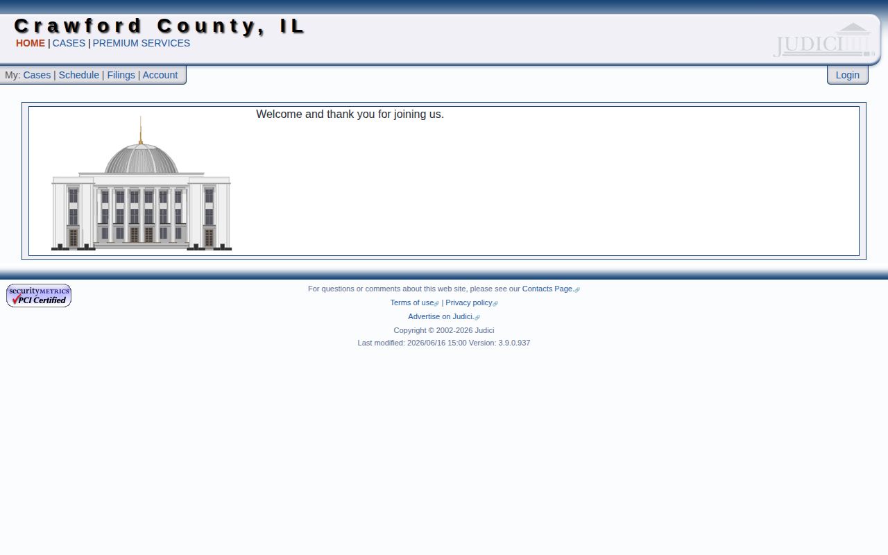 Crawford County Judici court search page for warrant and disposition research