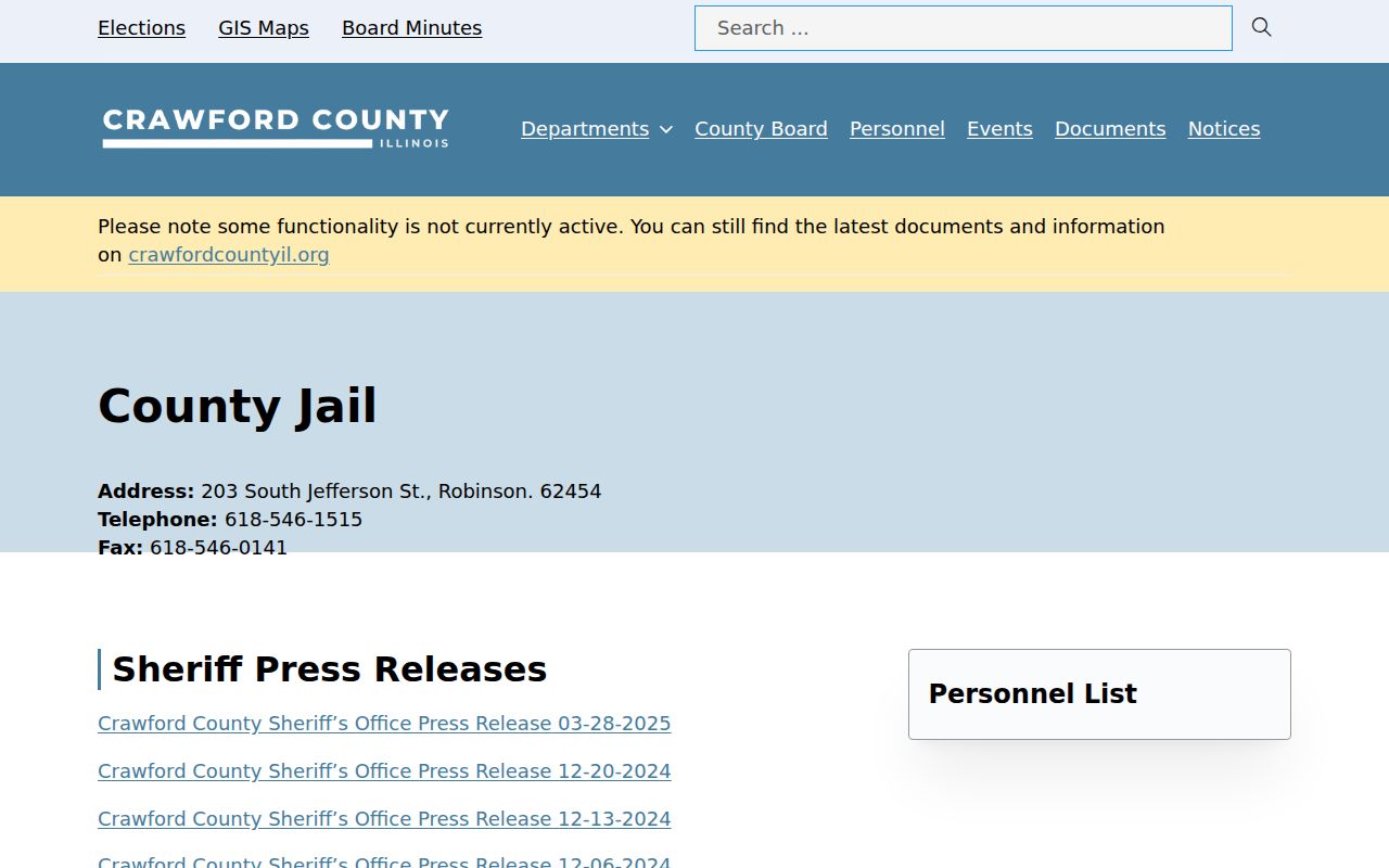 Current Crawford County Jail official page with facility and messaging links