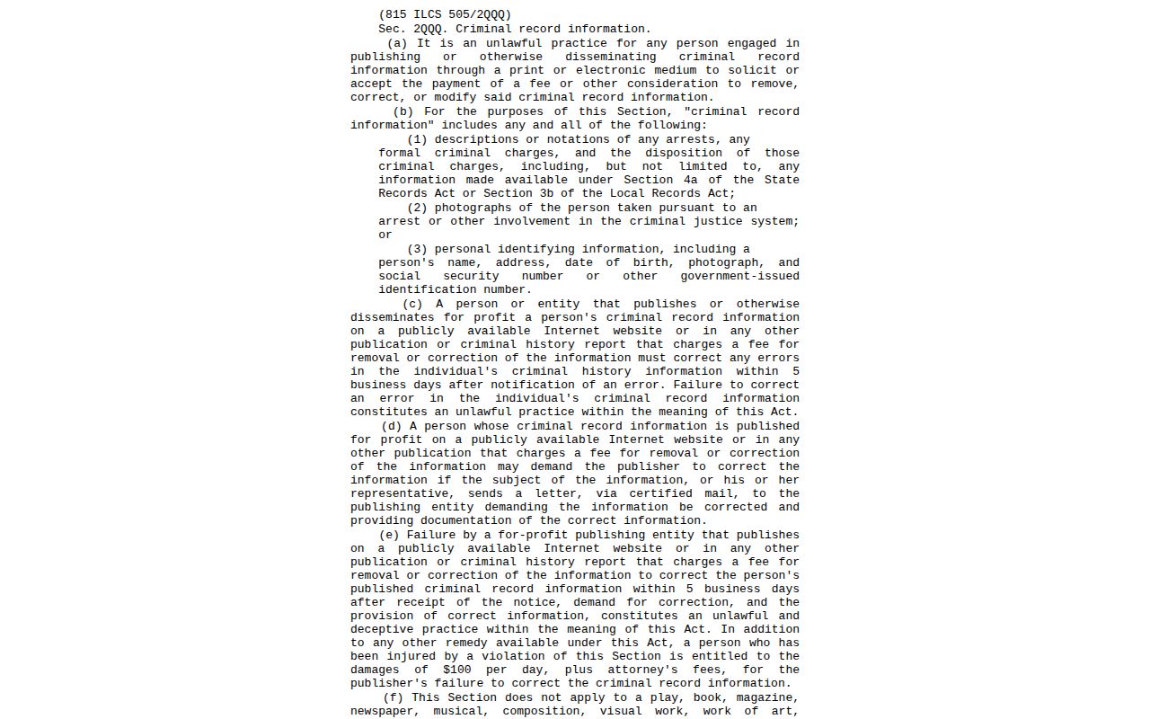 Illinois Consumer Fraud Act anti-pay-to-remove statute section 2QQQ