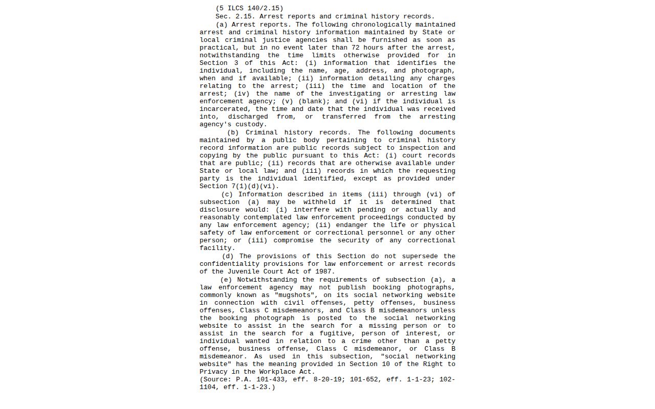 Illinois FOIA arrest-information statute section 2.15