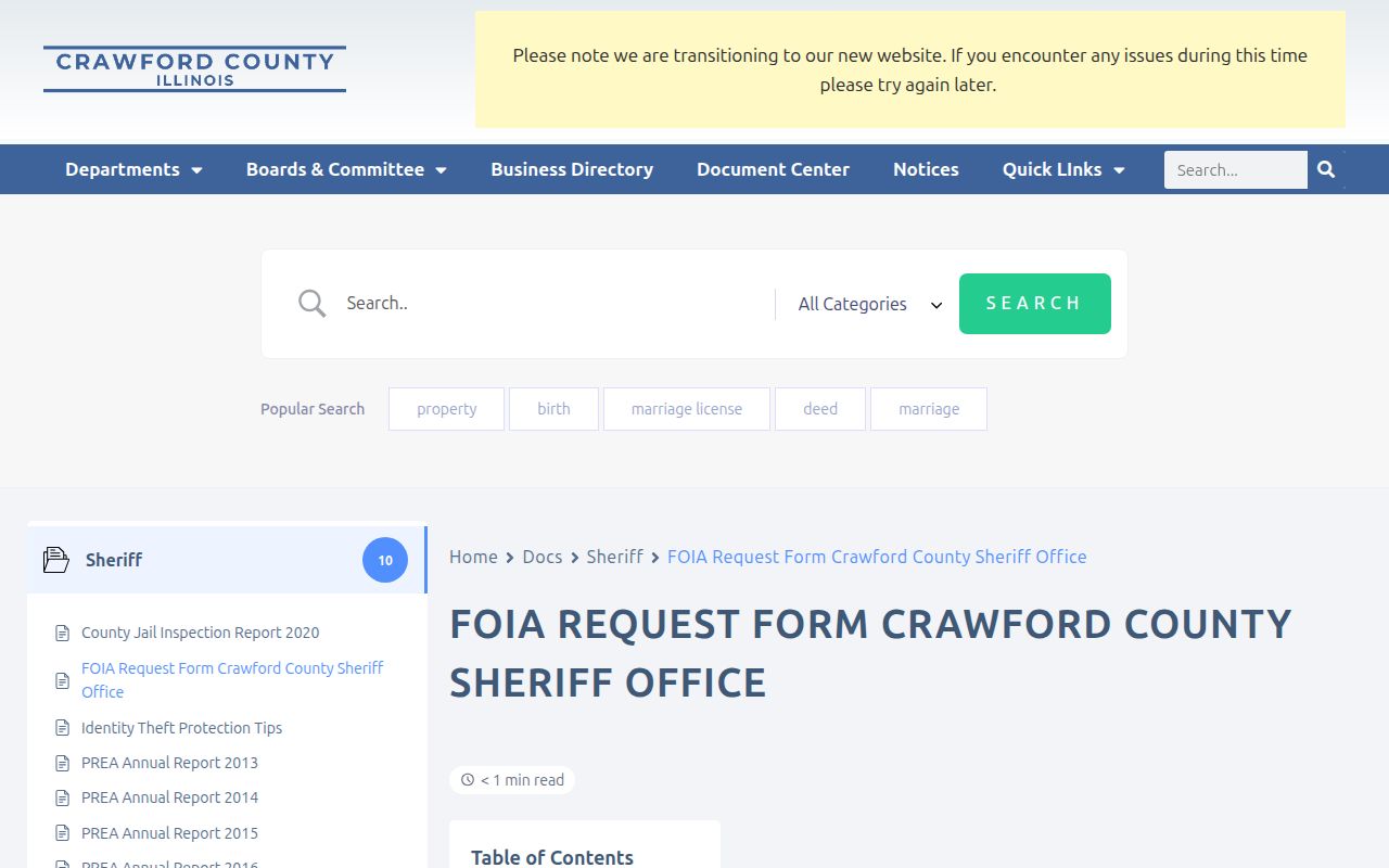 Crawford County Sheriff official FOIA request page