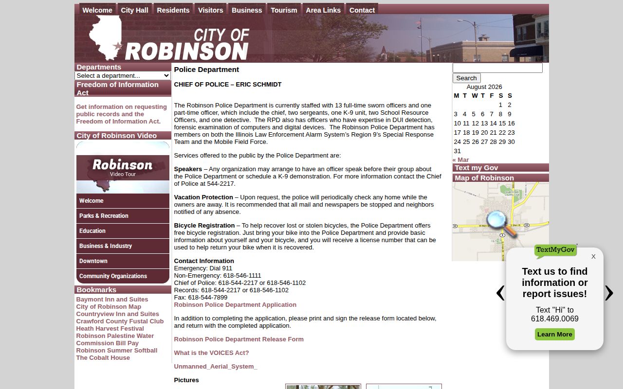 Robinson Police Department official page for Crawford County arrest records